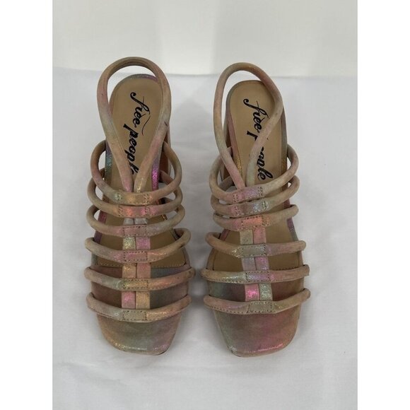 Free People Colette Cinched Heel Size 38.5 US 8 Rainbow Metallic Iridescent - Picture 2 of 11